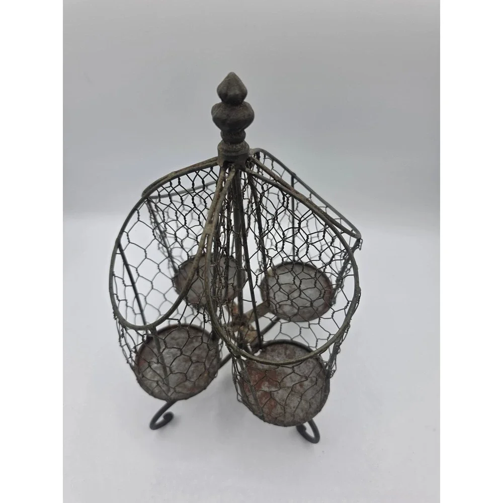Rustic Metal Wire Mesh 4 Compartment Utensil Caddy Candle Holder Farmhouse Decor